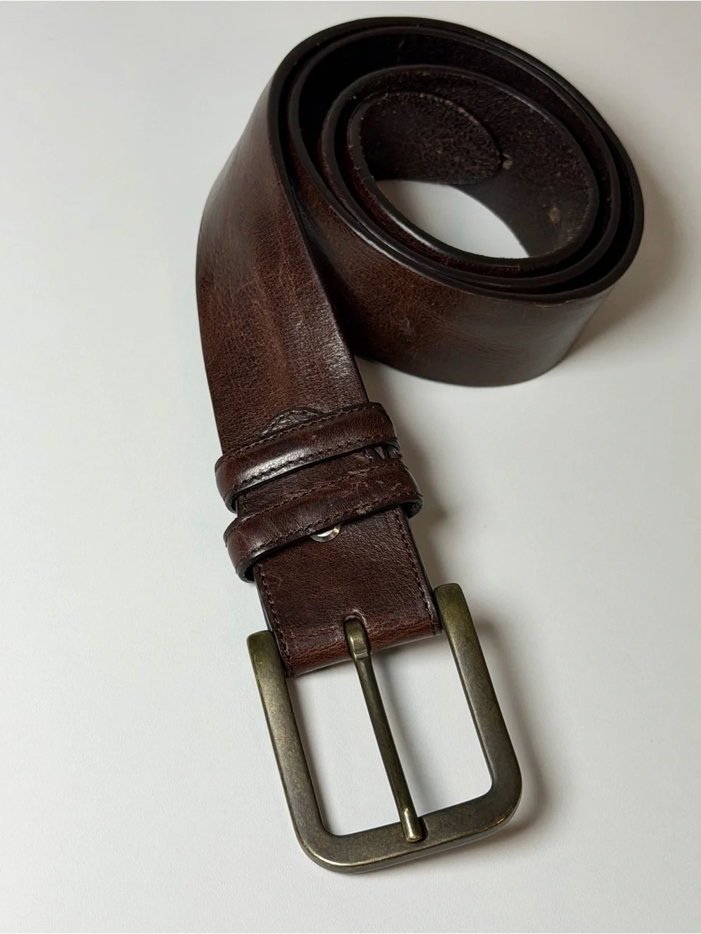 Men's ELLIOT RHODES London 38W Brown Leather Belt with Antique Brass Buckle
